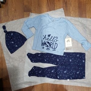 Just Born Organic Cotton 3 Piece Set Baby 3-6 Mo.